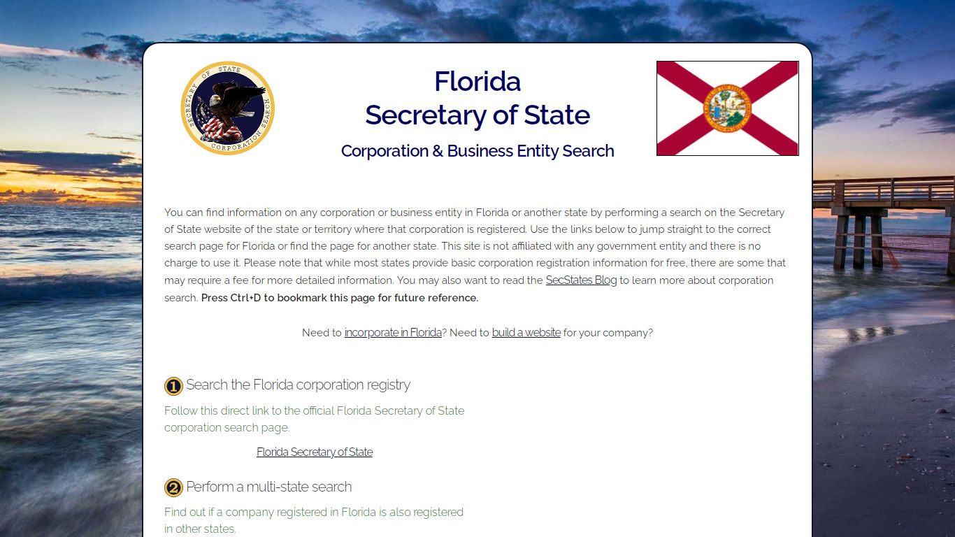 Florida Secretary of State Corporation and Business Entity Search